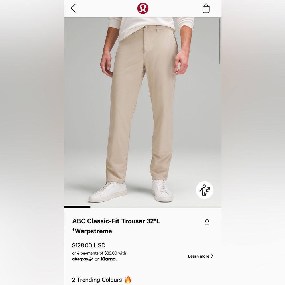 Men’s 32” Lululemon commission/ trouser pants